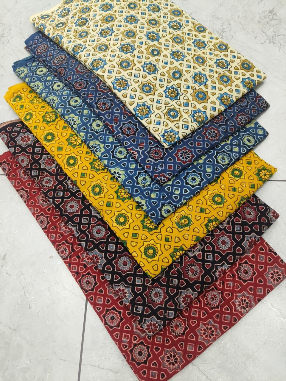 Ajrakh traditional print pure cotton handblock printed fabric wholesale, crafted with natural dyes for designers and manufacturers — Fabtexs.