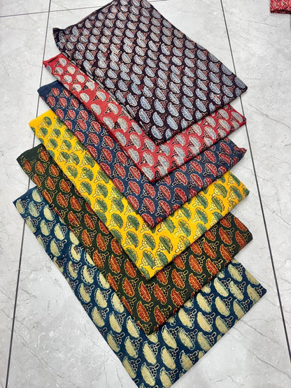 Rust multi-colour Ajrakh handblock pure cotton fabric, eco-dyed and crafted for wholesale boutiques