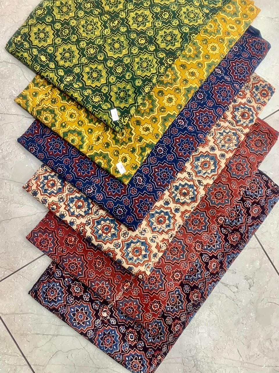 Multicolor star pattern Ajrakh handblock printed pure cotton wholesale fabric with natural dyes – Fabtexs