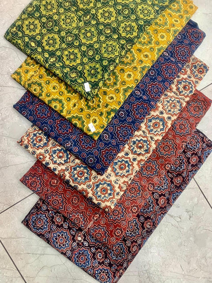 Multicolor star pattern Ajrakh handblock printed pure cotton wholesale fabric with natural dyes – Fabtexs