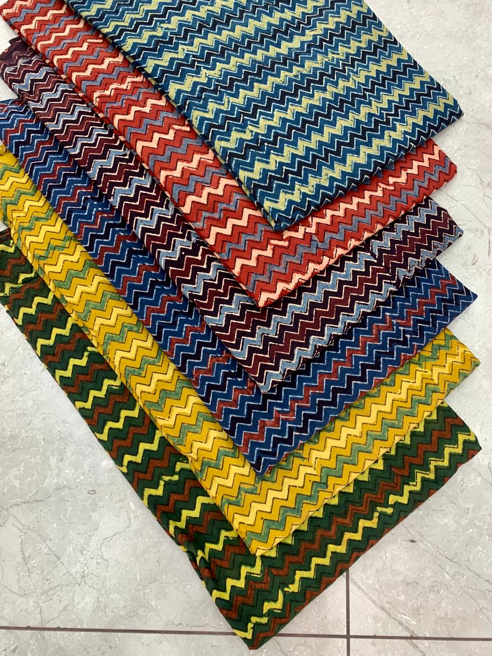 Ajrakh pure cotton handblock printed fabric with stripes in artisan pattern