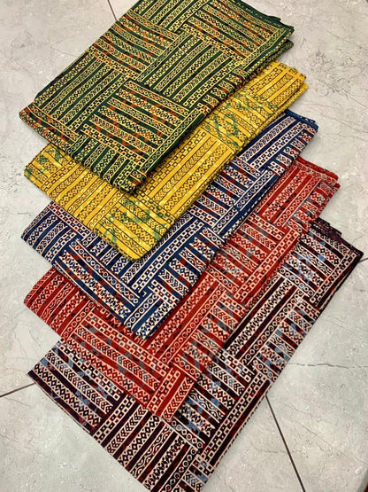 Ajrakh pure cotton handblock printed fabric in yellow tones with multicolour geometrical designs