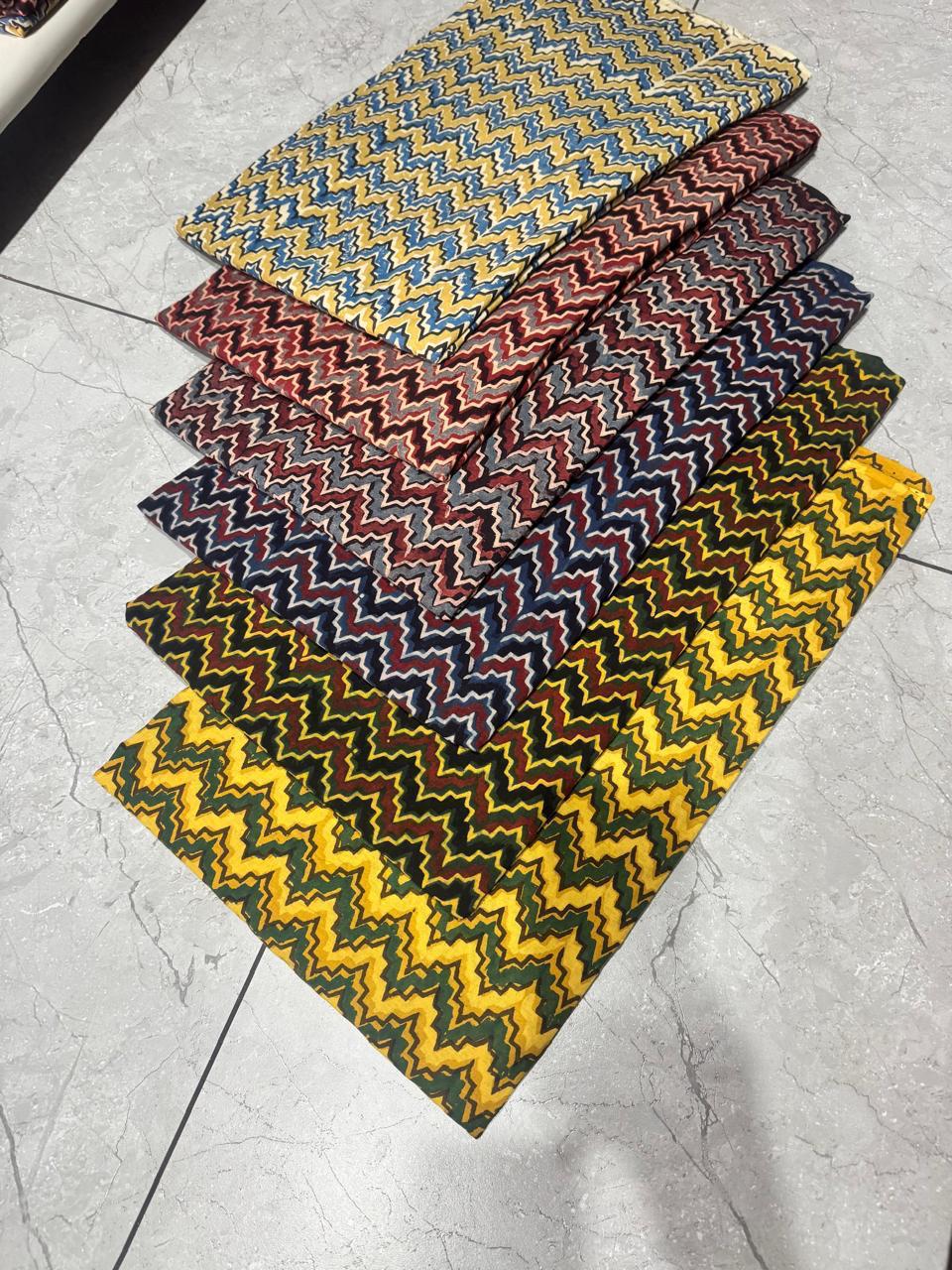 Indigo zig-zag Ajrakh handblock pure cotton fabric for wholesale buyers – traditional Kutch craftsmanship by Fabtexs