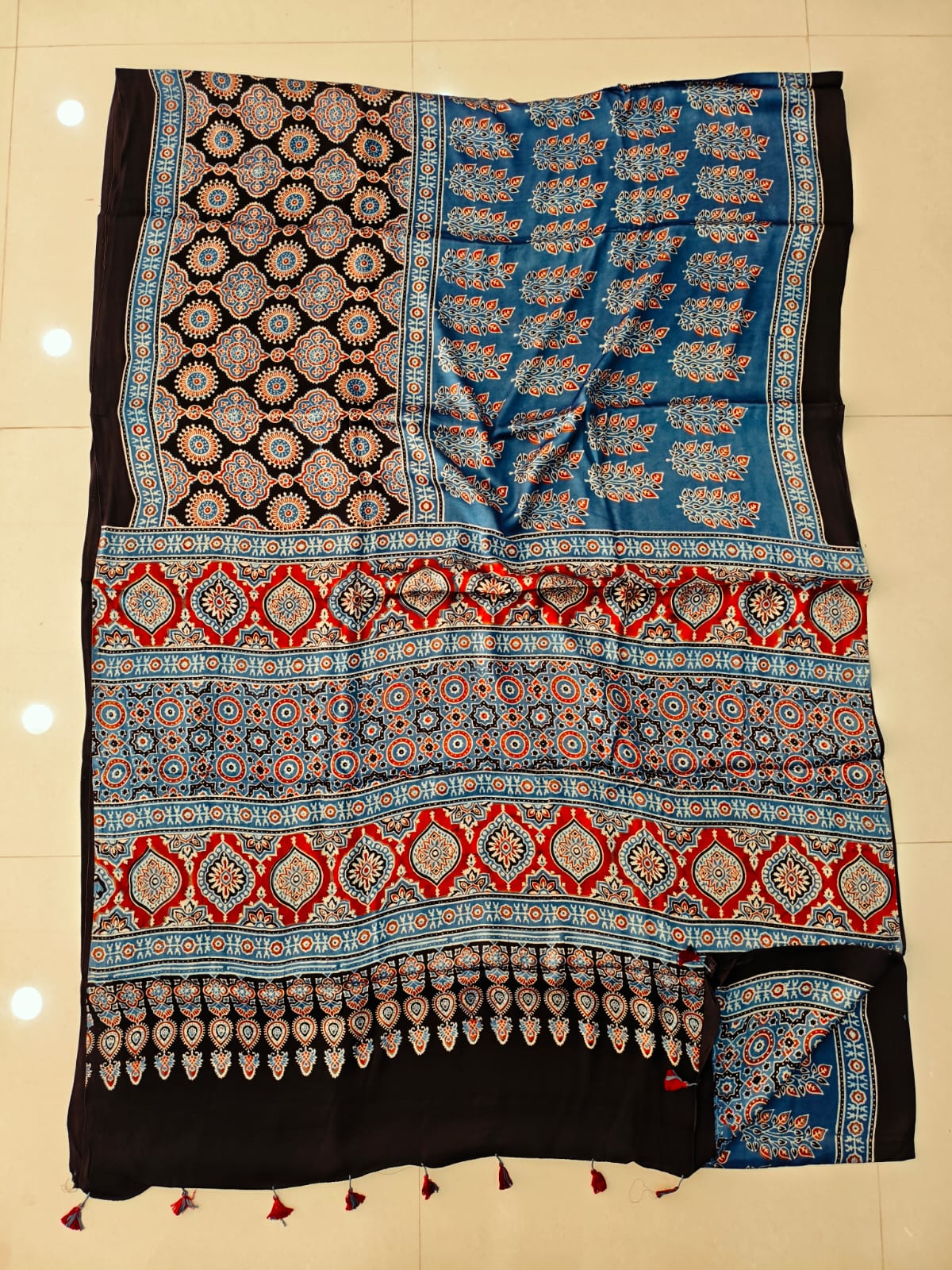 Mustard Ajrakh Print Handblock Saree in Modal Silk Fabric – Crafted by Kutch Artisans India
