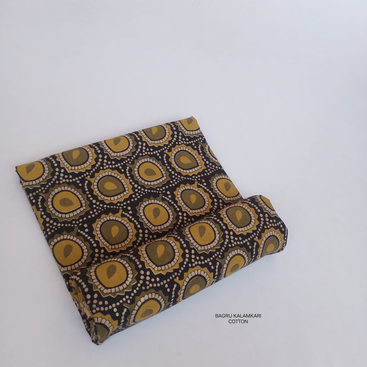 Black green mustard abstract Bagru handblock cotton fabric natural dyed
