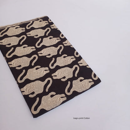 Black tiger animal motif Bagru handblock printed cotton fabric for wholesale sourcing
