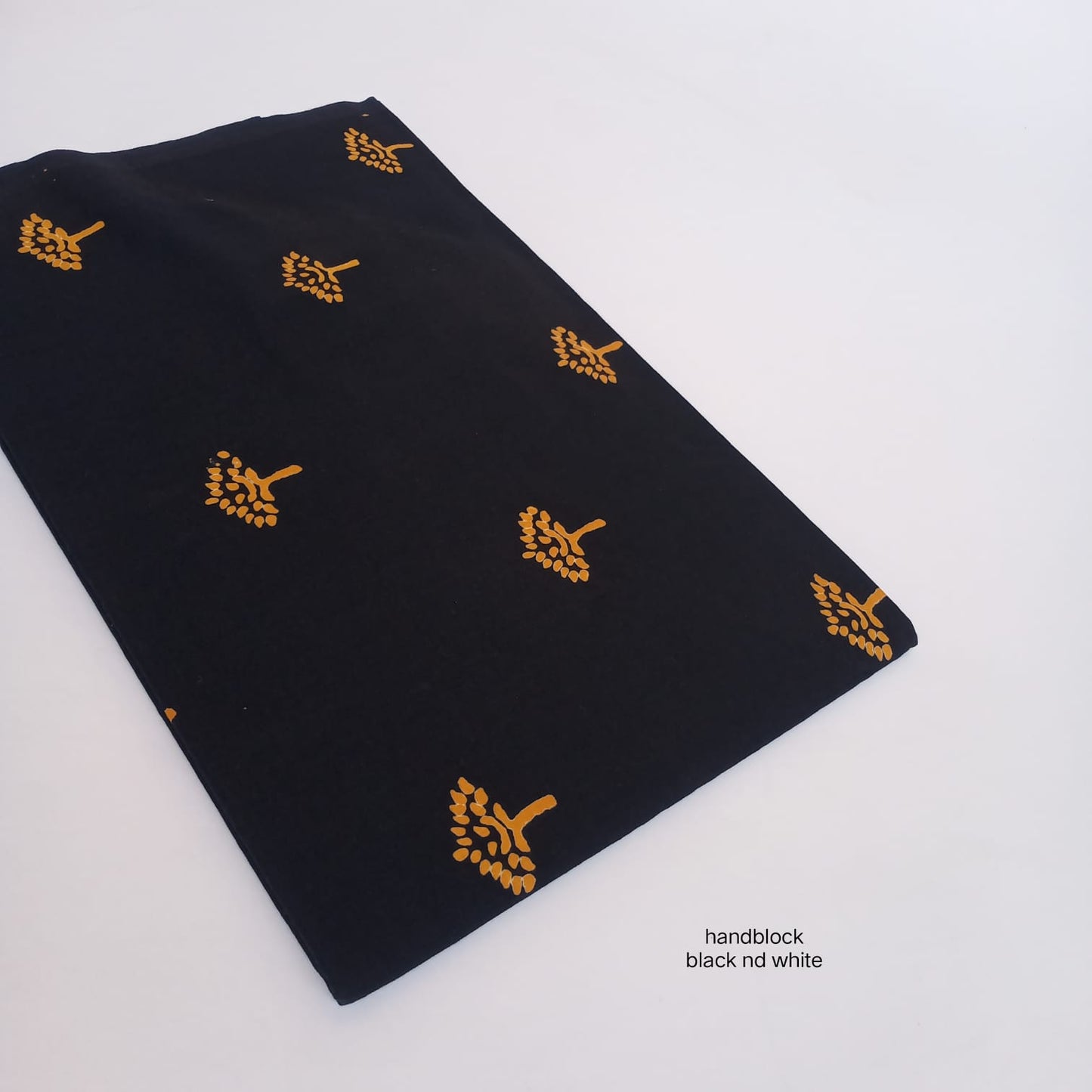 Black tree motif Bagru handblock cotton fabric in natural dye print