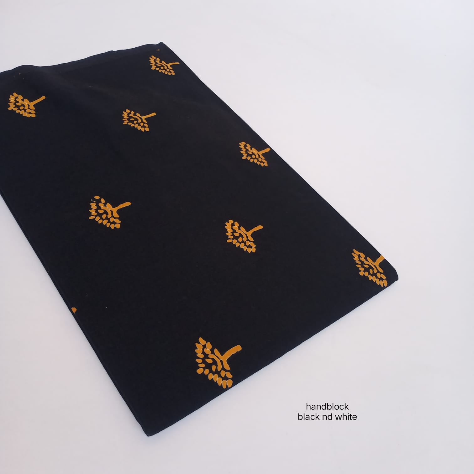 Black tree motif Bagru handblock cotton fabric in natural dye print