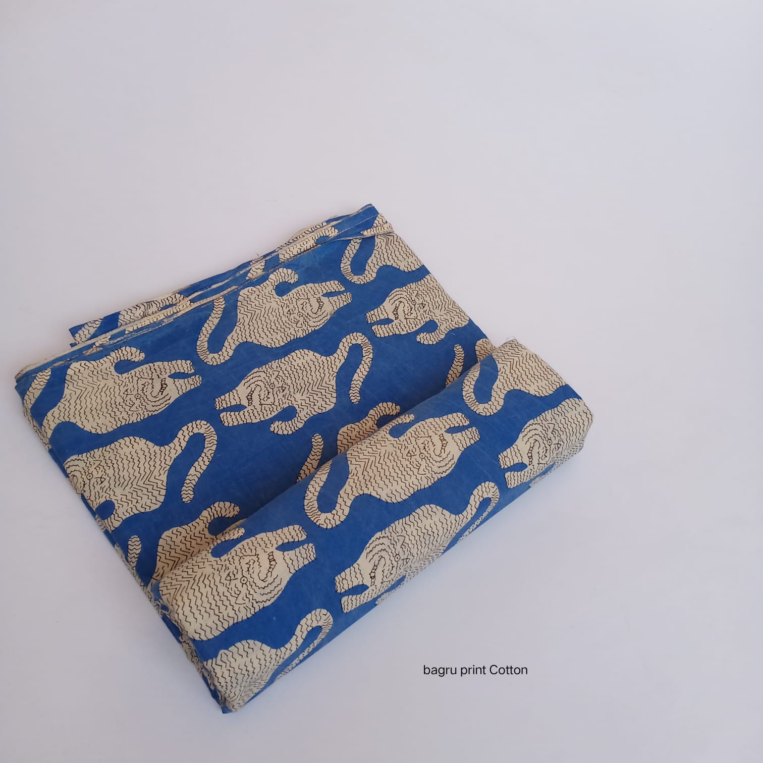 Blue wild tiger animal Bagru handblock printed cotton fabric for boutiques