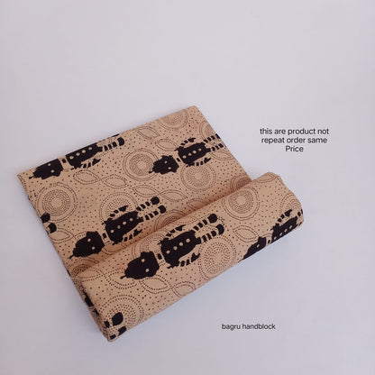 Cream black robot motif Bagru handblock cotton fabric contemporary print