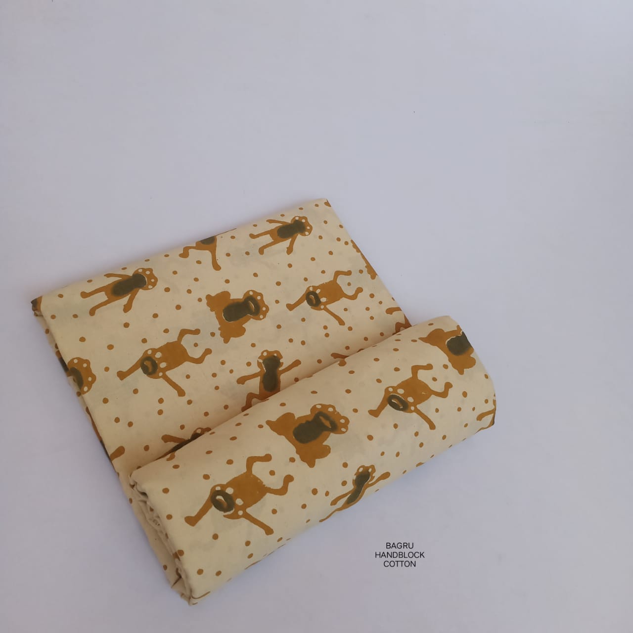 Cream brown monkey animal Bagru handblock cotton fabric for bulk buyers
