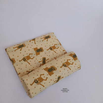 Cream brown monkey animal Bagru handblock cotton fabric for bulk buyers