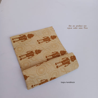 Cream brown robot design Bagru handblock printed cotton fabric wholesale
