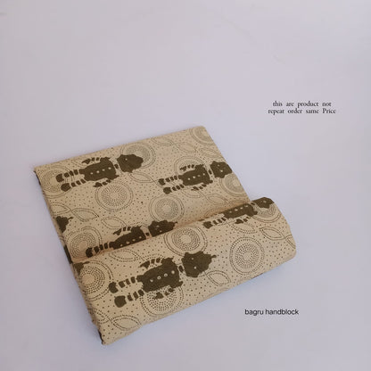 Cream olive human robot motif Bagru handblock cotton fabric artisan crafted