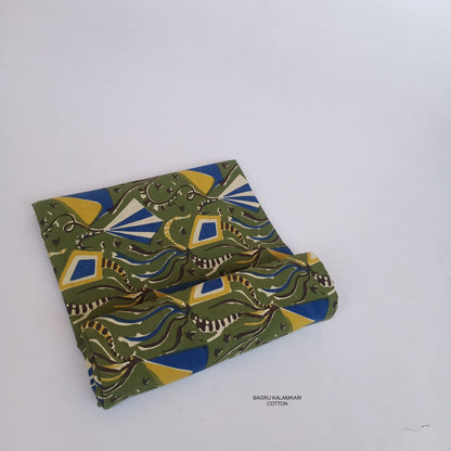Green and blue kite design Bagru handblock cotton fabric artisan made