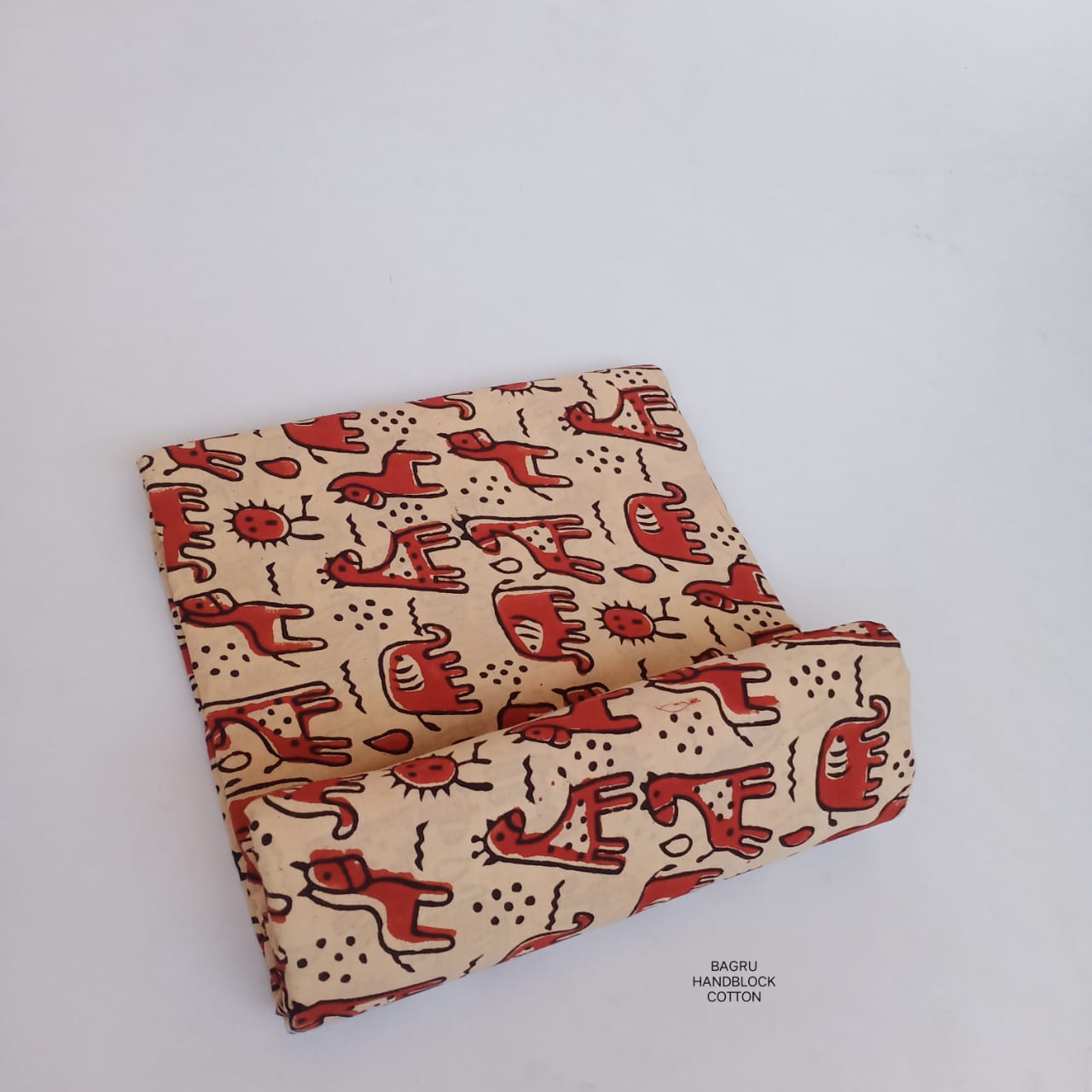 Madder red animal motif Bagru handblock printed cotton fabric for wholesale sourcing