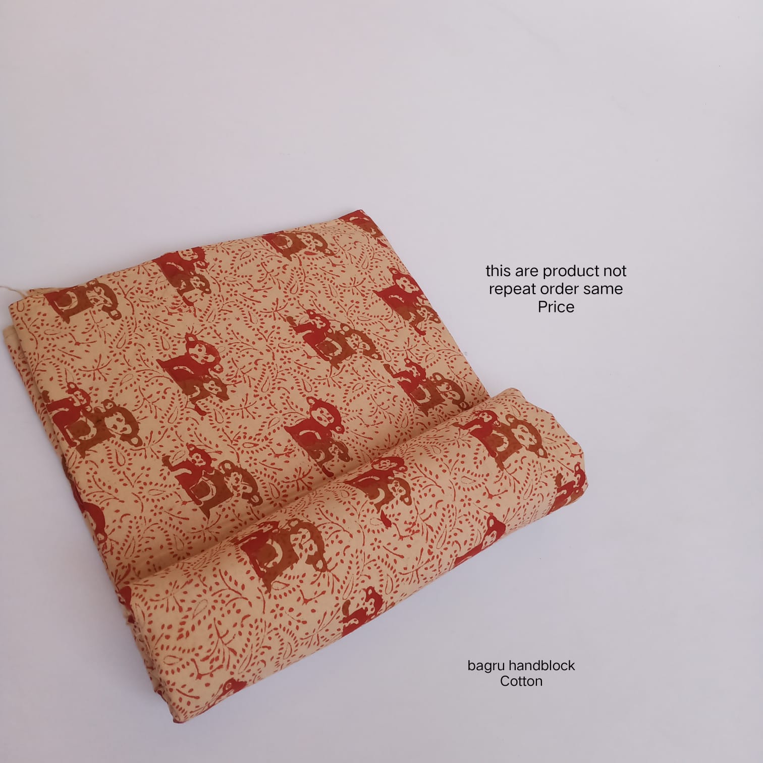 Madder red brown monkey animal Bagru handblock printed cotton fabric