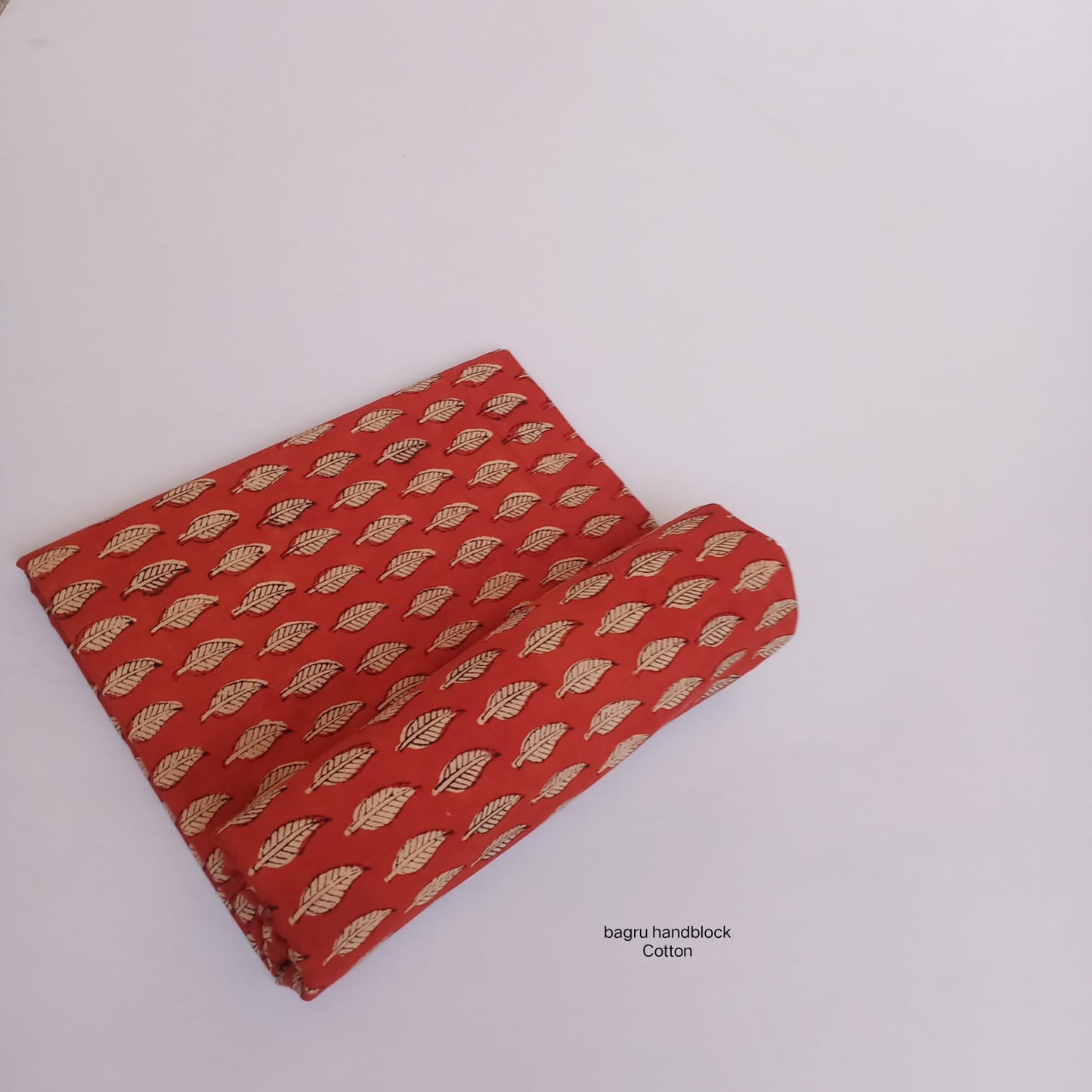 Madder red leaf motif Bagru handblock printed cotton fabric sustainable