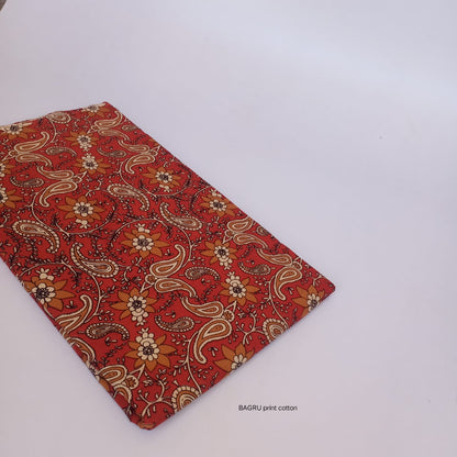 Madder red paisley jaal Bagru handblock printed cotton textile for wholesale