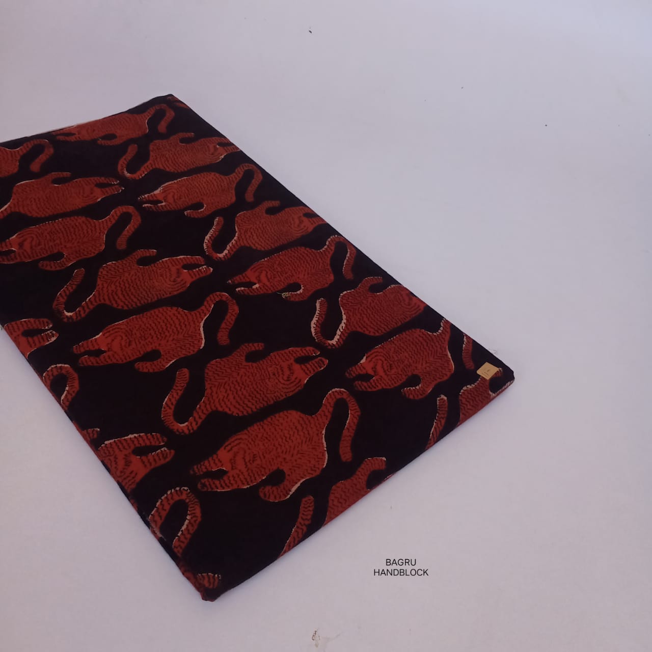Madder red tiger animal Bagru handblock printed cotton fabric artisan made