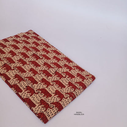 Madder red tiger animal pattern Bagru handblock cotton fabric bulk supply