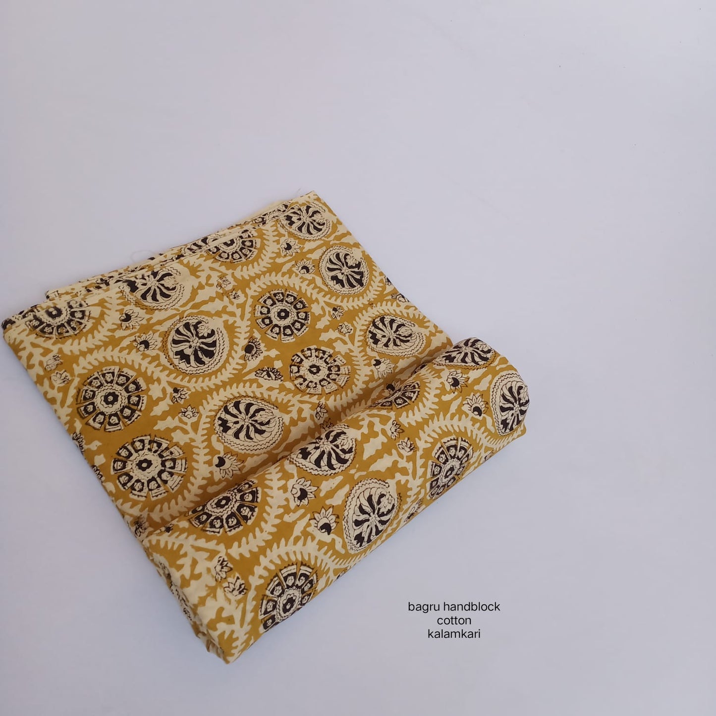 Mustard jaal with black accents Bagru handblock cotton fabric wholesale