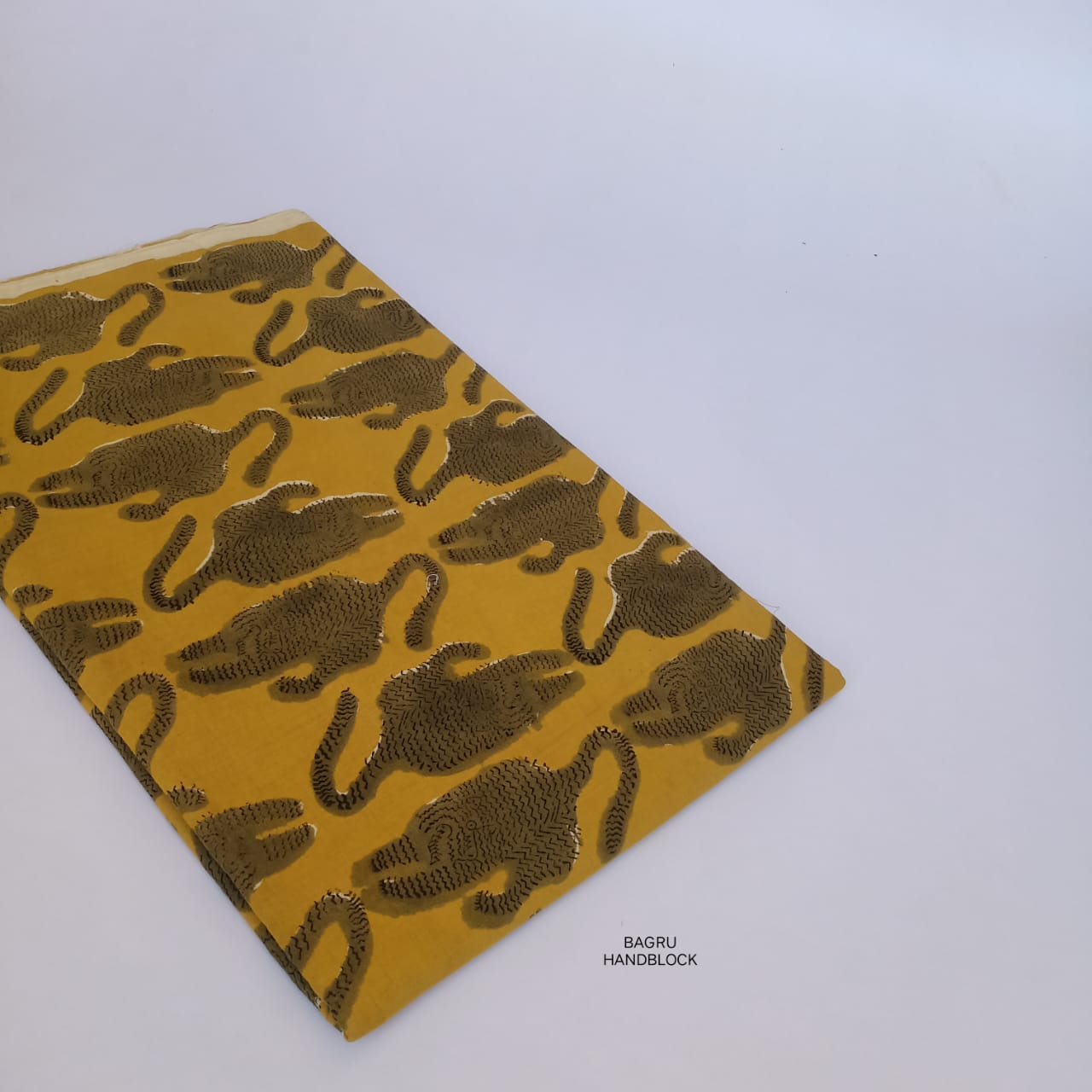 Mustard tiger animal print Bagru handblock cotton fabric wholesale