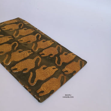 Olive tiger motif Bagru handblock cotton fabric crafted for boutique wholesale buyers