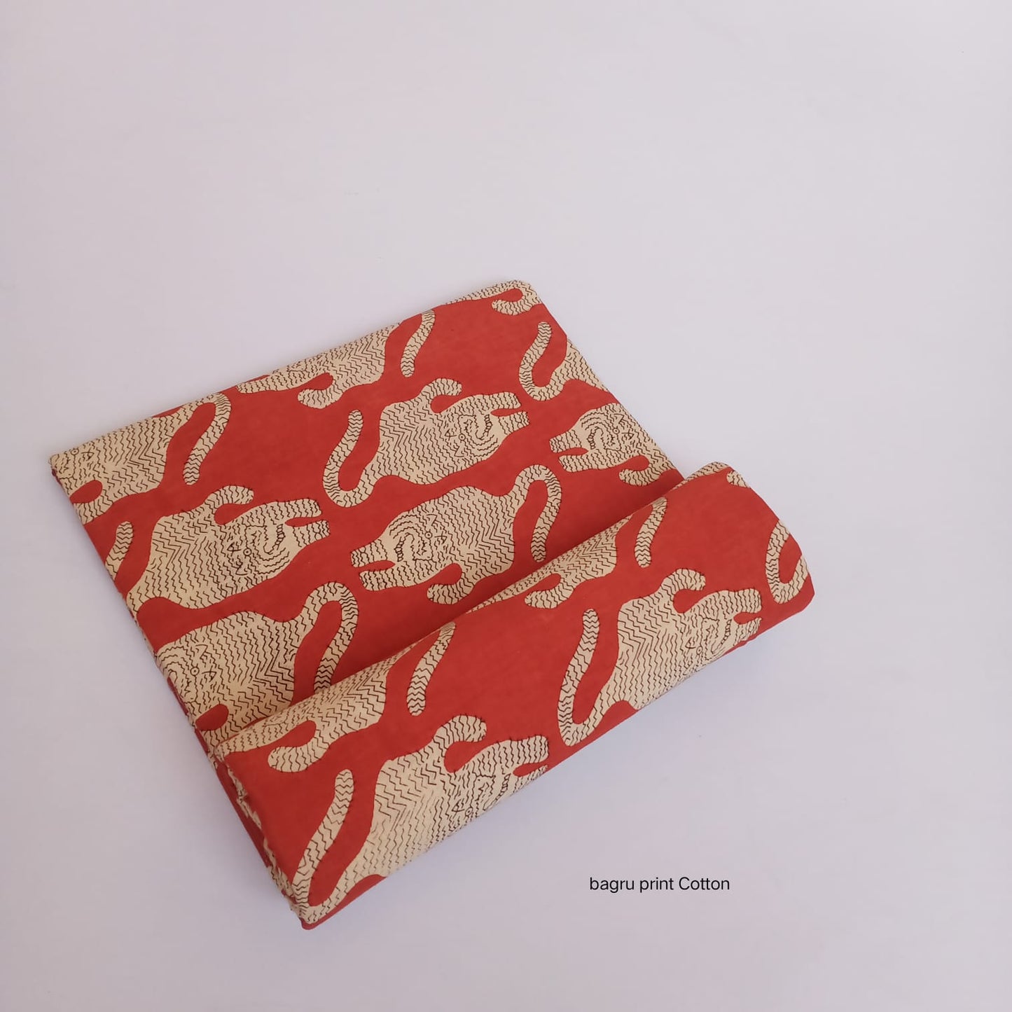 Orange wild animal motif Bagru handblock cotton fabric traditional Rajasthan print