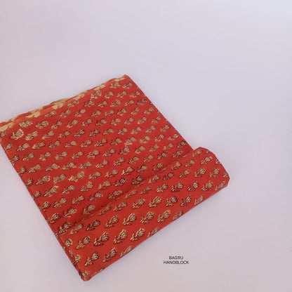 Rust butti Bagru handblock printed pure cotton fabric, handcrafted using traditional dyeing processes of Rajasthan.