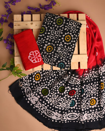 Black Batik Cupro Modal Silk Handblock Printed Dress Material – Wholesale for Boutiques & Designers