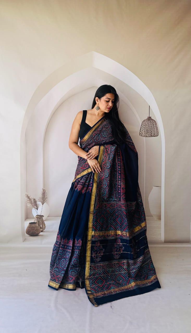 Black Maheshwari Silk Handblock Printed Saree with Floral Design – Elegant Wholesale Silk Saree