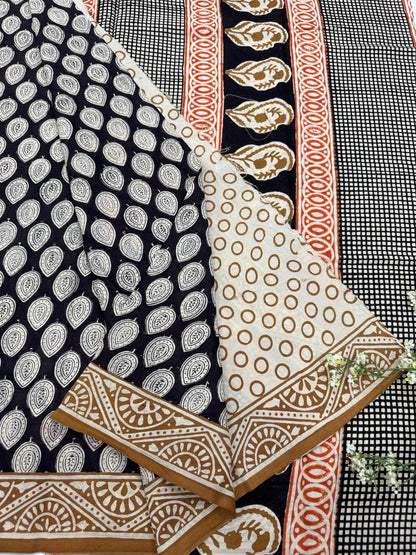 Black Leaf Boota Cotton Saree – Handcrafted Designer Wholesale Saree for Boutiques