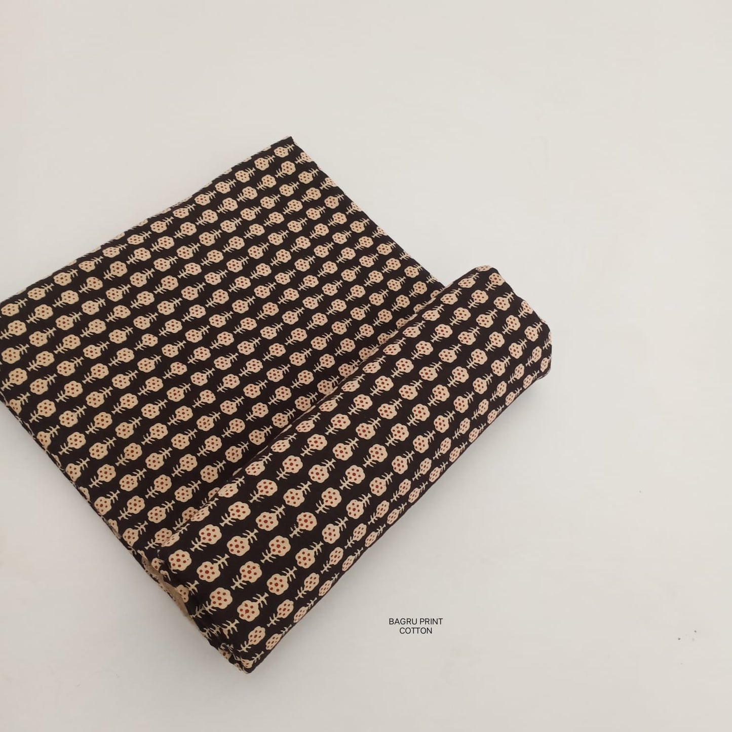  Black Bagru handblock printed fabric in pure cotton, artisan-made textile ideal for boutique collections by Fabtexs.
