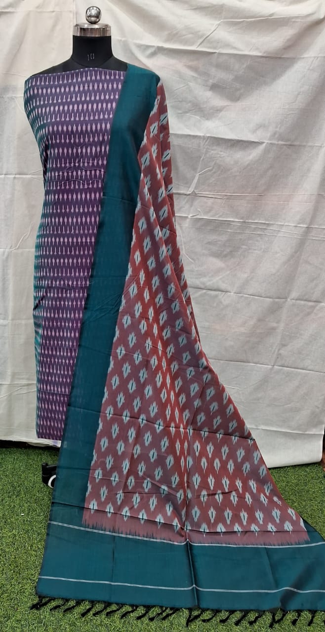 Blue Cotton Ikat Dress Material – Handwoven Artisan Fabric for Boutiques & Designers