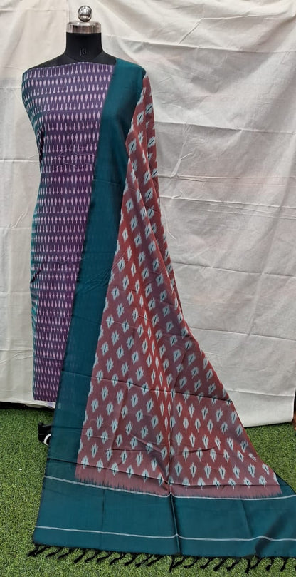 Blue Cotton Ikat Dress Material – Handwoven Artisan Fabric for Boutiques & Designers