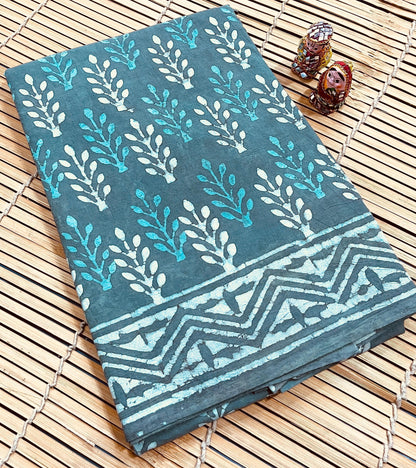 Blue Floral Buta Cotton Mul Handblock Saree – Premium wholesale saree for retailers and designers