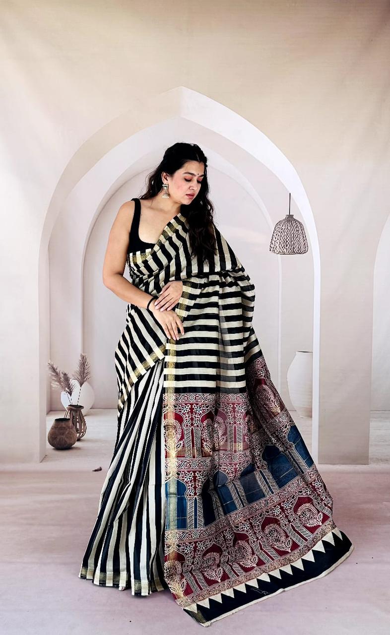Blue Maheshwari Silk Handblock Printed Saree with Floral Jaal – Wholesale Silk Saree