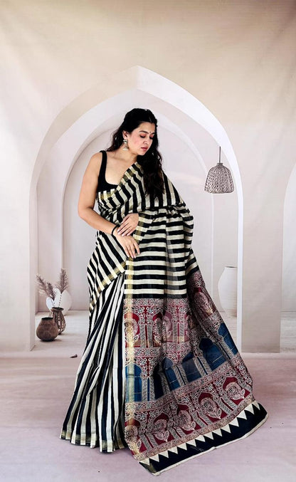 Blue Maheshwari Silk Handblock Printed Saree with Floral Jaal – Wholesale Silk Saree