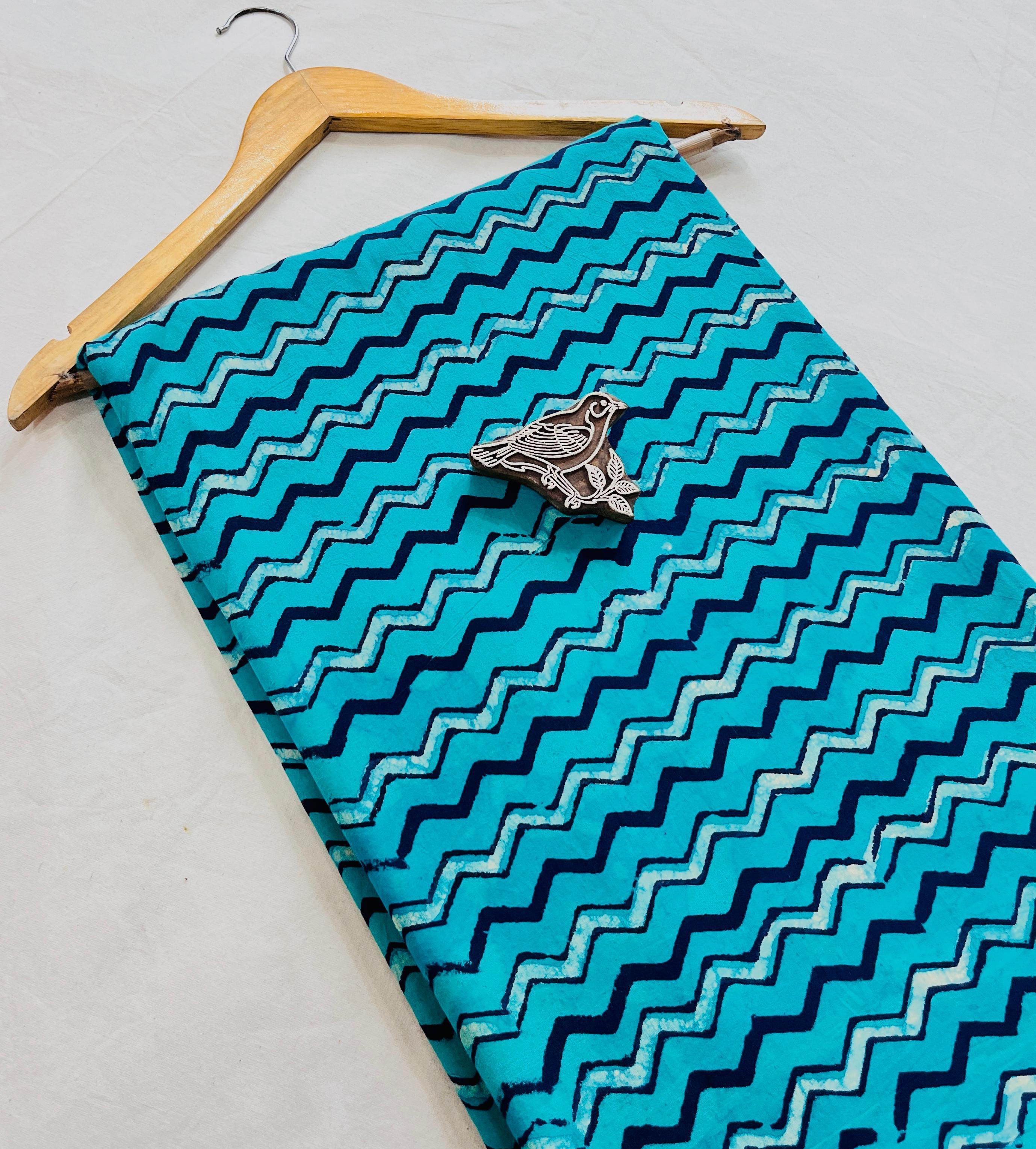 Blue zig zag Dabu handblock cotton fabric, slow-made artisan textile, B2B-ready MOQ 1 Thaan