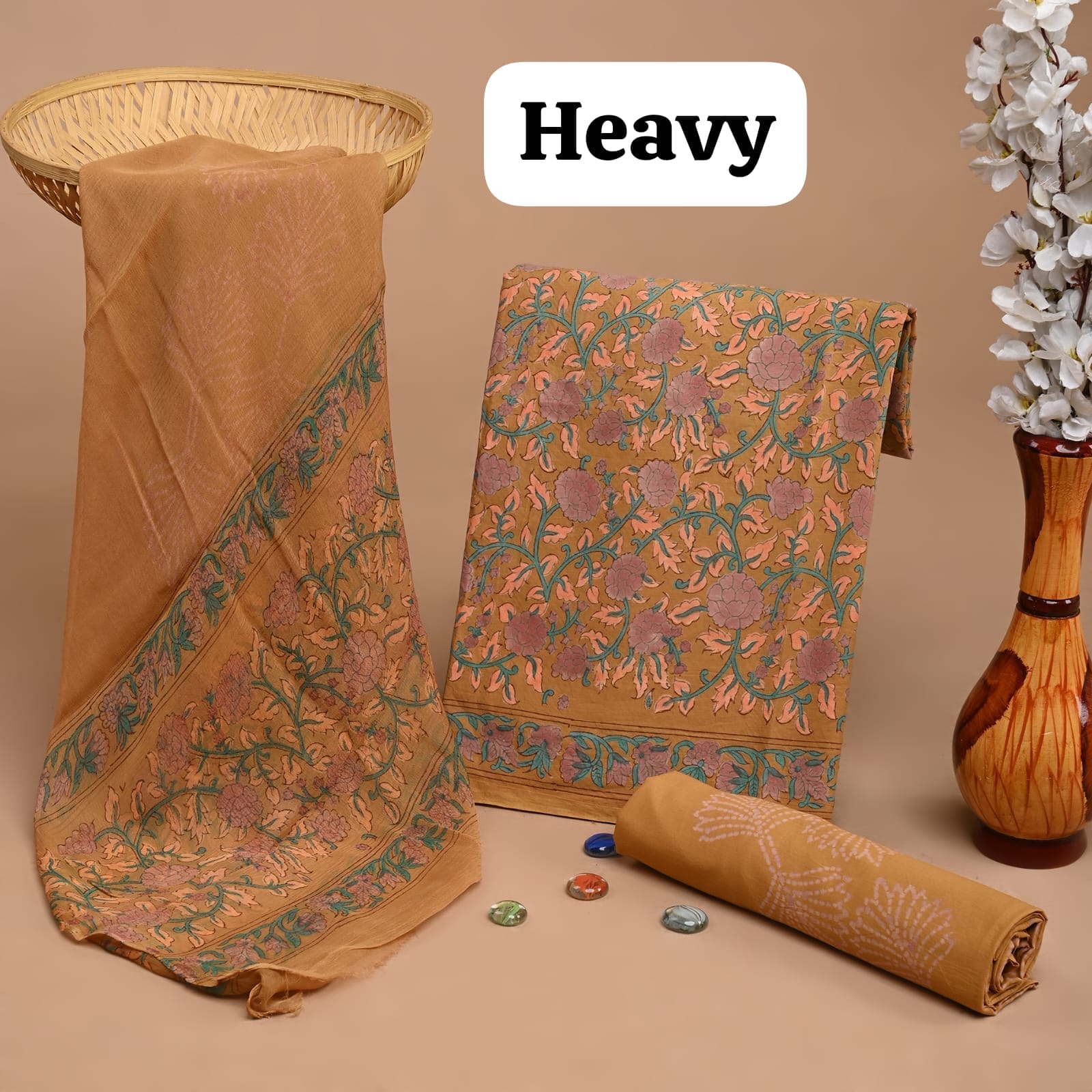 Brown JAL Handblock Printed Cotton Dress Material – Artisan-Crafted for Boutiques & Wholesale Buyers