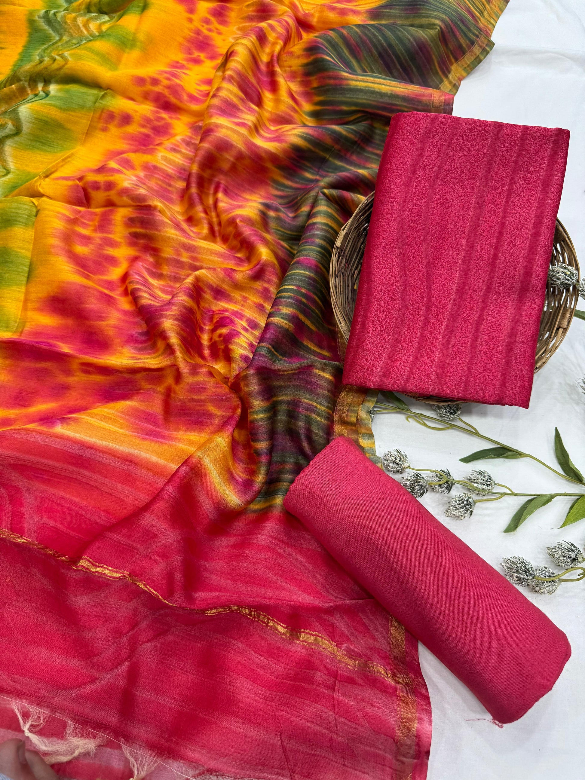 Wholesale Chanderi Silk Handblock Printed Dress Material – Pink Stripes Design, Artisan-Crafted in Rajasthan for Designers, Boutiques, and Bulk Orders