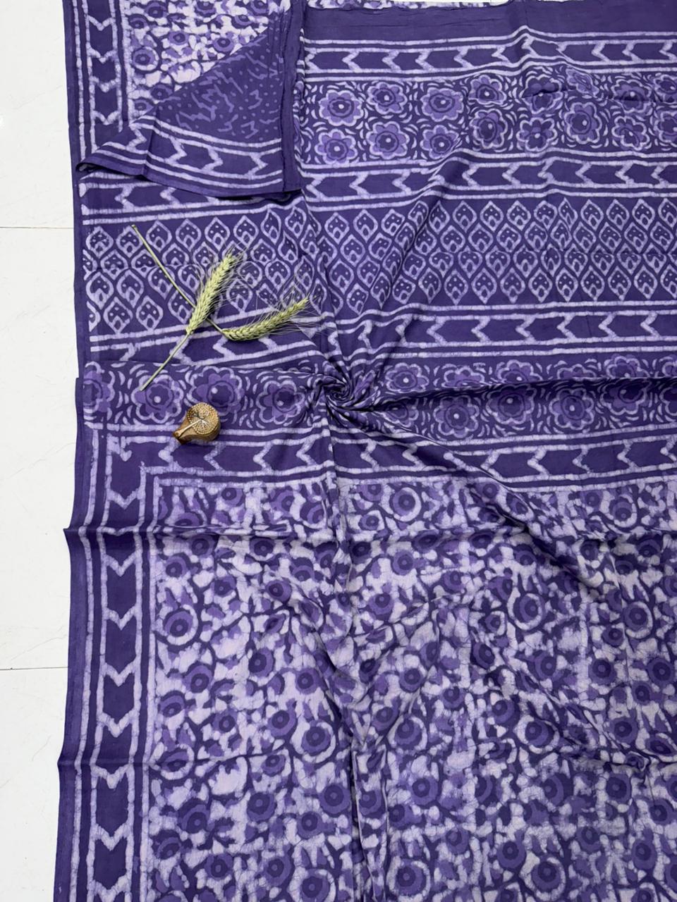 Indigo blue Bagru hand block printed cotton saree, wholesale by Fabtexs