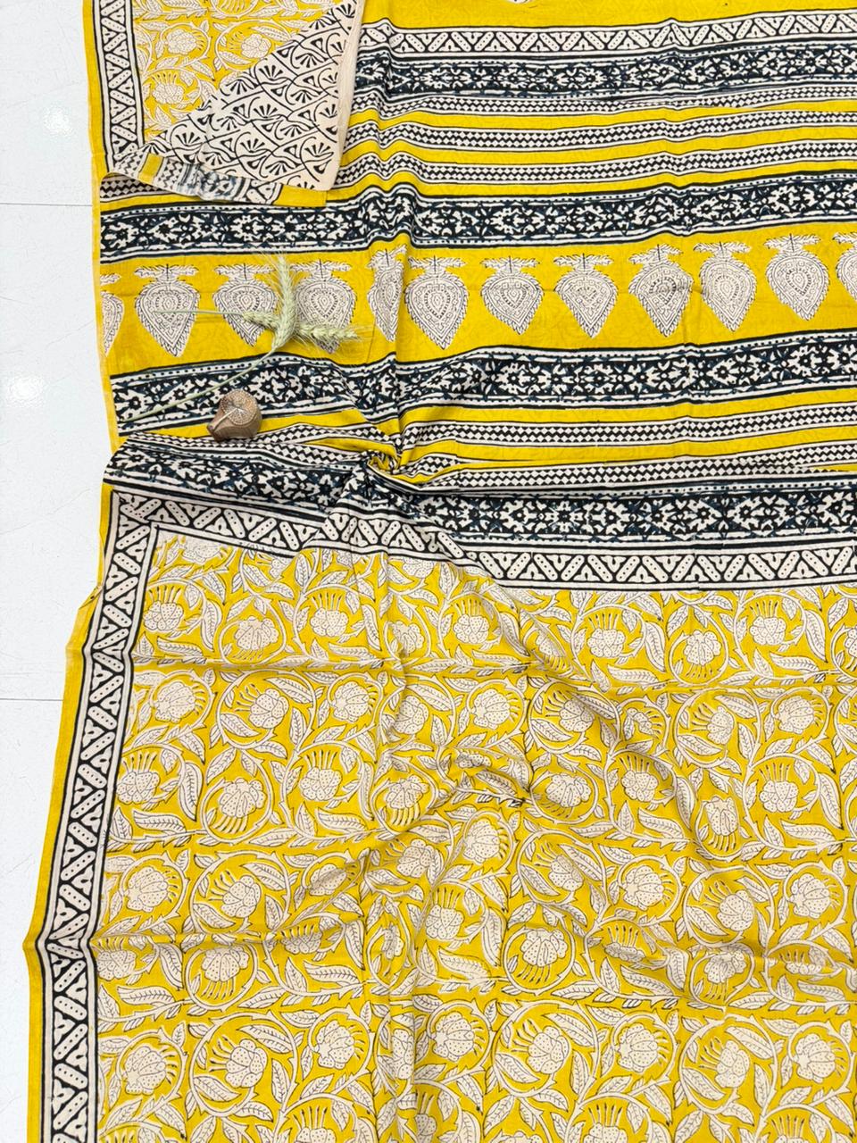 Indigo Bagru hand block printed cotton saree, pure cotton wholesale by Fabtexs