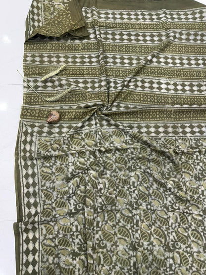 Mango yellow Bagru cotton saree hand block printed, wholesale fabric by Fabtexs