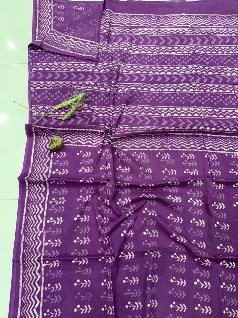 Teal blue Bagru cotton saree with hand block print, wholesale by Fabtexs