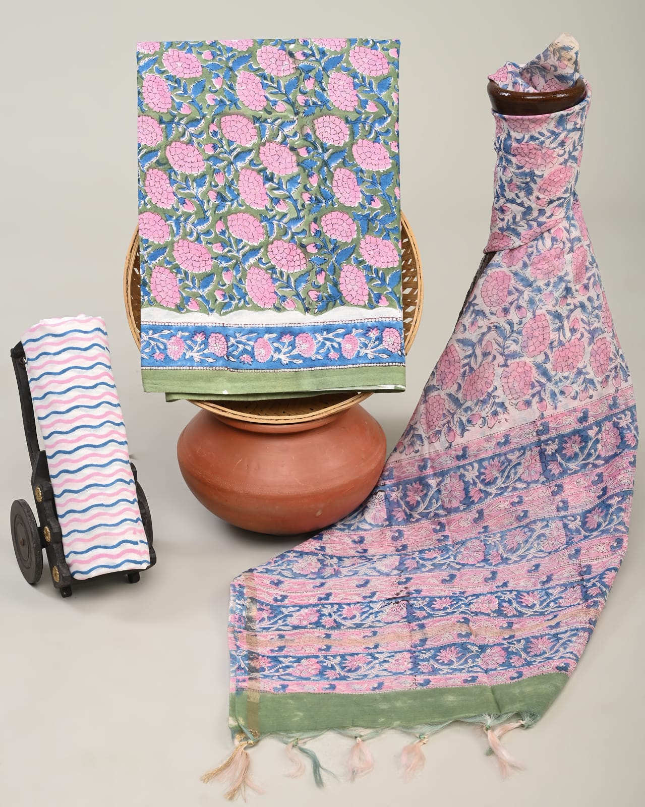 Cotton Dress Material with Chanderi Dupatta 3pc Wholesale Handblock P Fabtexs Cotton Dress Material with Chanderi Dupatta 3pc Wholesale Handblock P Fabtexs