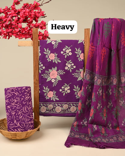 Black butta jaal cotton dress material with chiffon dupatta wholesale, artisan handblock printed cotton fabric set by Fabtexs26