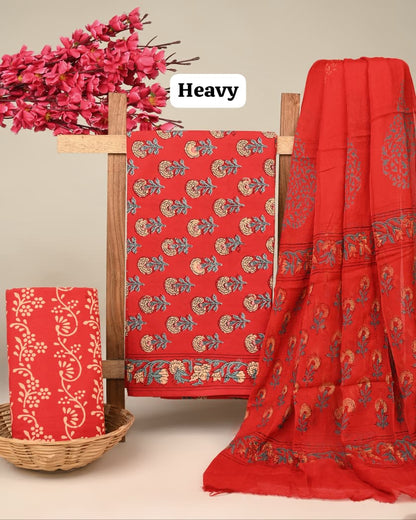 blue yellow jaal handblock printed cotton dress material with chiffon dupatta wholesale India cotton fabric sourcing low MOQ Fabtexs26