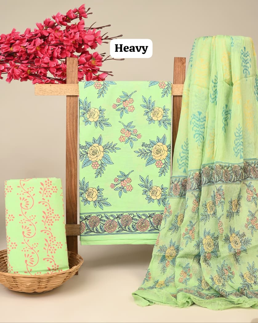 green big buttas handblock printed cotton dress material with chiffon dupatta wholesale India low MOQ boutique fabric supplier Fabtexs26